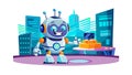 Robot Exploring Futuristic Cityscape Vector, vector design Generative AI Royalty Free Stock Photo