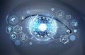 Robot eye and brain icon, binary with circuit digital hologram Royalty Free Stock Photo