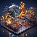 Robot Factories advanced facilities producing robots and machinery intricate assembly AI Isometric