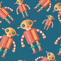 Robot firefighter flat icon seamless pattern.