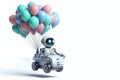 A robot flying in balloons. Space for text. Royalty Free Stock Photo