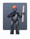 robot engineer in hardhat holding construction drawings robotic architect with blueprints artificial intelligence Royalty Free Stock Photo