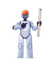 robot foreman engineer in hardhat holding construction drawings modern robotic architect with blueprints