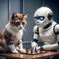 Robot Gambit: Outwitting a Grumpy Cat Royalty Free Stock Photo