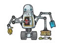 Robot garbage scavenger sketch engraving vector