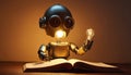 Robot Generating Ideas Over Book Royalty Free Stock Photo