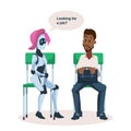 Robot Girl on Chair Talk to Black Man Employee