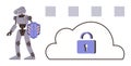 Robot Guard Protecting Cloud with Lock Symbol for Digital Security and Data Protection Royalty Free Stock Photo