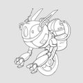 A robot with a gyro on one wheel, artificial intelligence. Contour vector illustration, isolated