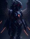 Futuristic robot with wings and neon lights. 3d rendering