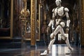 Robot in the hall of the royal palace. 3d rendering, A dreamlike image of a humanoid robot its robotic, AI Generated
