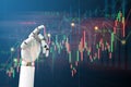 Robot hand Artificial intelligence trading stock or forex graph with data business and buy and sell icon concept background 3d