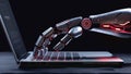 Robot hand on a computer keyboard, 3D rendering. Concept Royalty Free Stock Photo