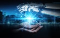 Robot hand creating electricity with human hand 3D rendering Royalty Free Stock Photo