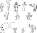 Robot hand drawn clipart set of 12 Royalty Free Stock Photo