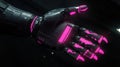 Robot hand with glowing pink accents set on dark background Royalty Free Stock Photo