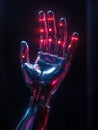 Robot hand with glowing red lights on a dark background. Royalty Free Stock Photo