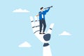 Robot hand help businessman look future with telescope Royalty Free Stock Photo