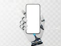 Robot hand holding blank smartphone screen Royalty Free Stock Photo