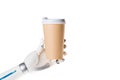 robot hand holding coffee in paper cup Royalty Free Stock Photo