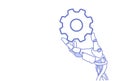 Robot hand holding cog wheel virtual assistance repair support process concept artificial intelligence sketch doodle