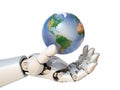 Robot hand holding planet Earth 3d rendering Royalty Free Stock Photo