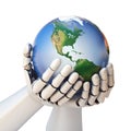 Robot hand holding planet Earth 3d rendering Royalty Free Stock Photo