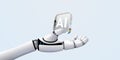 Robot hand holding processor. Technology, machine learning, neural network, Artificial Intelligence, AI. Royalty Free Stock Photo