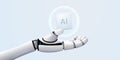 Robot hand holding processor. Technology, machine learning, neural network, Artificial Intelligence, AI. Royalty Free Stock Photo