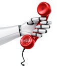 Robot hand holding telephone