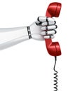 Robot hand holding telephone