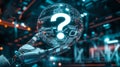 A robot hand holds a glowing question mark. Generative Ai Royalty Free Stock Photo