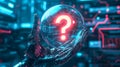 A robot hand holds a glowing question mark. Generative Ai Royalty Free Stock Photo