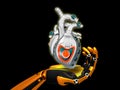 Robot hand holds a metel heart. Royalty Free Stock Photo