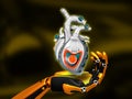 Robot hand holds a metel heart. Royalty Free Stock Photo