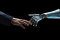 Robot hand and a human hand come together. Generative AI