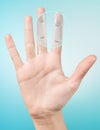 Robot hand inside human hand. Hand prosthesis concept. Royalty Free Stock Photo