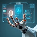 Robot Hand Interacting with Advanced Futuristic User Interface Technology Display Royalty Free Stock Photo