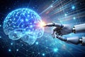 Robot Hand Interacting with Binary Data: AI and Machine Learning in Action Royalty Free Stock Photo