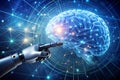 Robot Hand Interacting with Binary Data: AI and Machine Learning in Action Royalty Free Stock Photo
