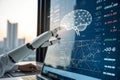 Robot Hand Interacting with Binary Data: AI and Machine Learning in Action Royalty Free Stock Photo