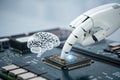 Machine learning robot hand on chip Royalty Free Stock Photo