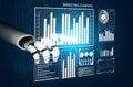 Robot Hand Interacting with Data Visualization on Digital Marketing Planning Interface Impute Royalty Free Stock Photo