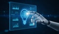 Robot hand touching digital screen with artificial intelligence brain concept Royalty Free Stock Photo