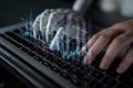 Innovative Technology for Future Finance with Robot Hand Analyzing Financial Data and User Typing on Laptop Keyboard in Royalty Free Stock Photo