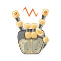 Robot hand. Mechanical technology machine engineering symbol. Cool, good icon. Rock music. Peace. Energy between fingers