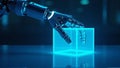 Robot Hand Opening Futuristic Cube: The Intersection of Technology and Innovation Royalty Free Stock Photo