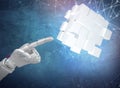 Robot hand point on construction from cubes. 3d rendering Royalty Free Stock Photo