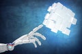 Robot hand point on construction from cubes. 3d rendering Royalty Free Stock Photo