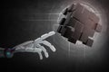 Robot hand point on construction from cubes. 3d rendering Royalty Free Stock Photo